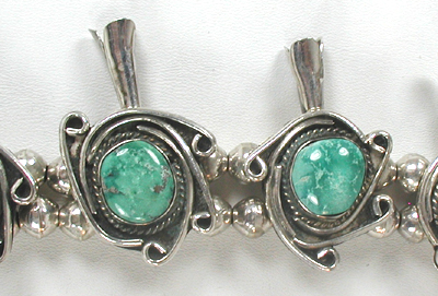 vintage sterling silver and Turquoise Squash Blossom necklace 29 inch
