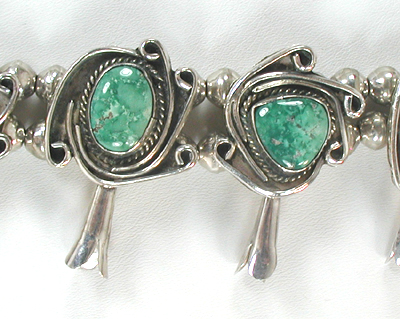 vintage sterling silver and Turquoise Squash Blossom necklace 29 inch