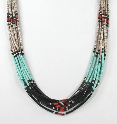 Multi Stone Heishi 10 Strand 28 inch Necklace 