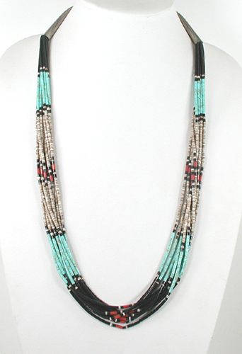 Multi Stone Heishi 10 Strand 28 inch Necklace 
