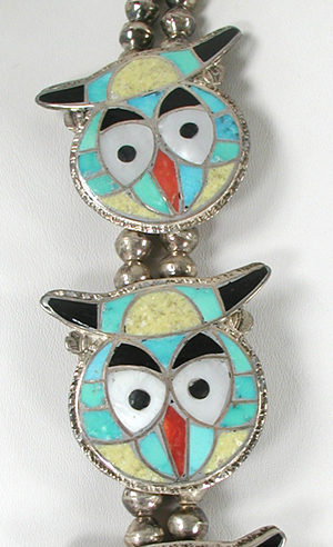 Theodore Edaakie Zuni Vintage Horned Owl Necklace N724