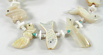 mother of pearl animal fetish necklace 26 inches long