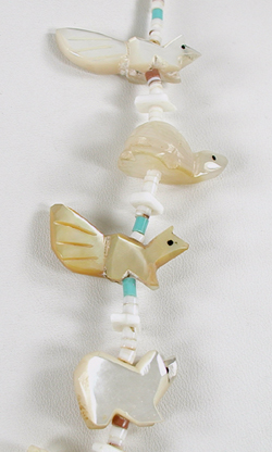 mother of pearl animal fetish necklace 26 inches long