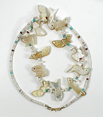 mother of pearl animal fetish necklace 26 inches long