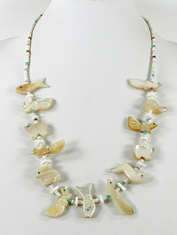 mother of pearl animal fetish necklace 26 inches long