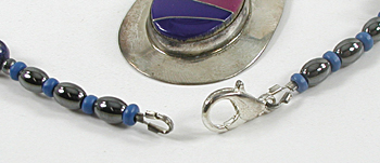 lapis lazuli and sugalite  bead necklace with matching sterling silver inlay pendant by Navajo artisans Fred Maloney 21 1/2 inches long