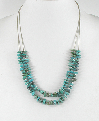 23 inch two-strand liquid silver and turquoise nugget necklace