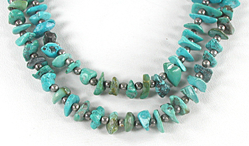 23 inch two-strand liquid silver and turquoise nugget necklace
