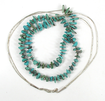 23 inch two-strand liquid silver and turquoise nugget necklace