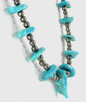 turquoise and bead  necklace 30 inches long