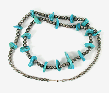 turquoise and bead  necklace 30 inches long