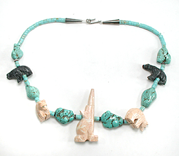 Turquoise nuggets and animals necklace 18 inches long