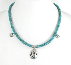 Turquoise beads and bear paws necklace 20 inches long