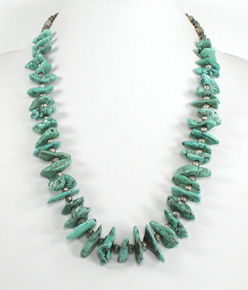 22 inch Turquoise Nugget and Sterling Silver Bead Necklace necklace