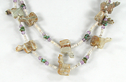 27 1/2 to 30 inch two-strand Picasso marble bears and melon shell necklace, excellent condition