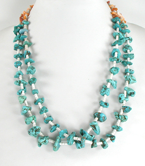 23 inch Turquoise Nugget and melon shell heishi Necklace necklace 23 inches