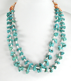 23 inch Turquoise Nugget and melon shell heishi Necklace necklace 23 inches