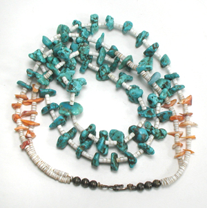 23 inch Turquoise Nugget and melon shell heishi Necklace necklace 23 inches