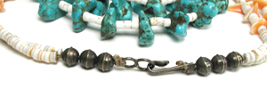23 inch Turquoise Nugget and melon shell heishi Necklace necklace 23 inches