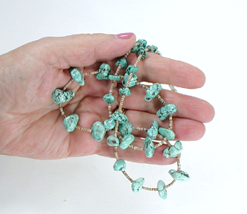 Turquoise Nugget and olive shell heishi Necklace necklace 29 inches