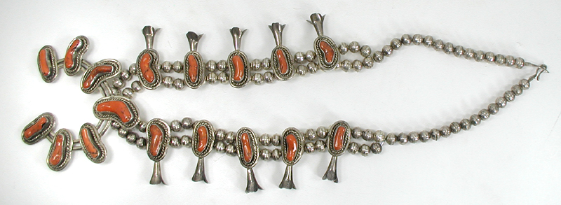 sterling silver coral squash blossom necklace 24 1/2 inches long