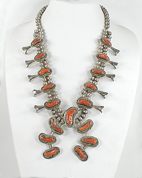 sterling silver coral squash blossom necklace 24 1/2 inches long