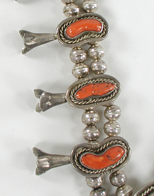 sterling silver coral squash blossom necklace 24 1/2 inches long