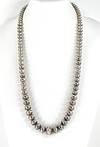 Graduated Stamped sterling silver Bead Necklace 30 inches long