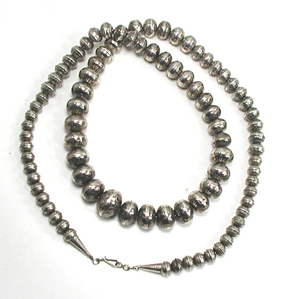Graduated Stamped sterling silver Bead Necklace 30 inches long