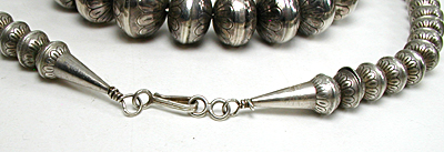 Graduated Stamped sterling silver Bead Necklace 30 inches long