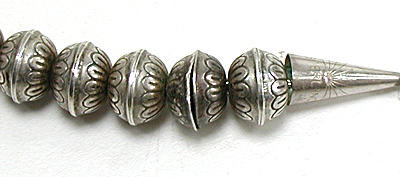 Graduated Stamped sterling silver Bead Necklace 30 inches long