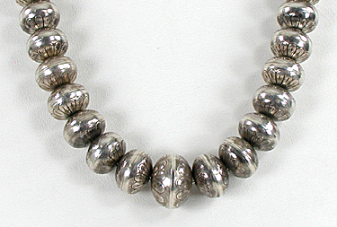 Graduated Stamped sterling silver Bead Necklace 30 inches long