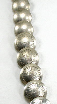 Graduated Stamped sterling silver pillow Bead Necklace 27 inches long