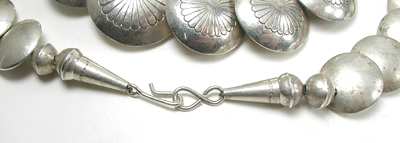 Graduated Stamped sterling silver pillow Bead Necklace 27 inches long