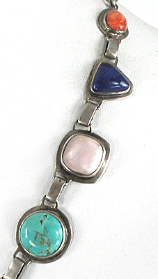 Multi Stone necklace with turquoise, lapis, conch shell, orange spiny oyster 21 1/2 inches long 