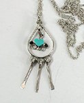 Vintage NOS sterling silver and Turquoise Heart Dangle Pin with chain