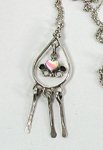 Vintage NOS sterling silver and Pink Stone Heart Dangle Pin with chain