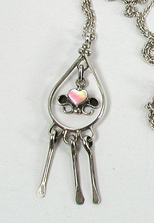 Vintage NOS sterling silver and Pink Shell Heart Dangle Pendant with chain