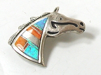 Sterling Silver inlay horse head pin pendant