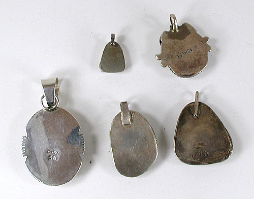 five vintage Sterling Silver and turquoise pendants