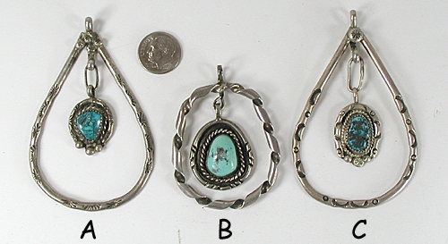 three vintage Sterling Silver and turquoise pendants