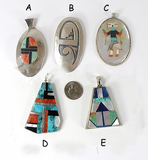 Vintage and Contemporary Sterling Silver and Stone Inlay Pendants P431