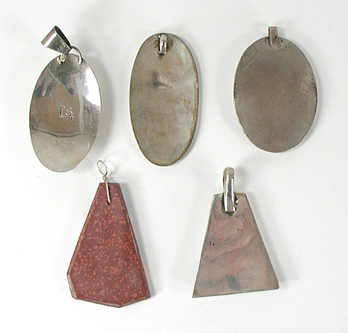 Five vintage Sterling Silver and stone inlay pendants