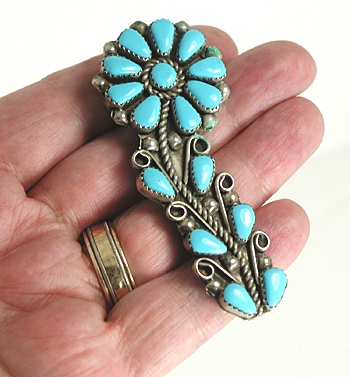 sterling silver and Turquoise Petit Point Flower Pin Pendant