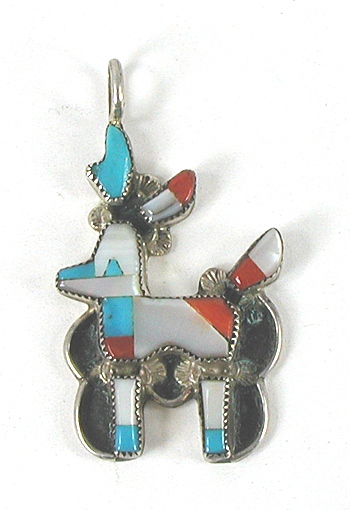 vintage sterling silver and stone Inlay deer Pendant