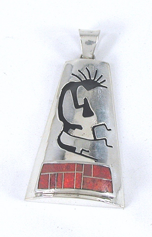 new old stock sterling silver and red jasper Inlay Kokopelli shadowbox Pendant