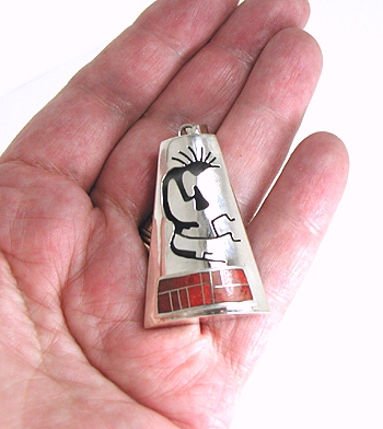 new old stock sterling silver and red jasper Inlay Kokopelli shadowbox Pendant