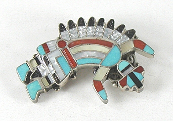 Authentic Native American sterling silver and Inlay Rainbow Man Pin Pendant by Zuni artisan Pablita Quam