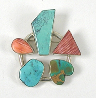 vintage sterling silver and Multi-stone Pin Pendant with turquoise and spiny oyster
