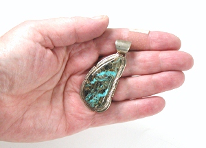 vintage sterling silver and Sierra Nevada Turquoise Pendant by Navajo artisan Maria Platero